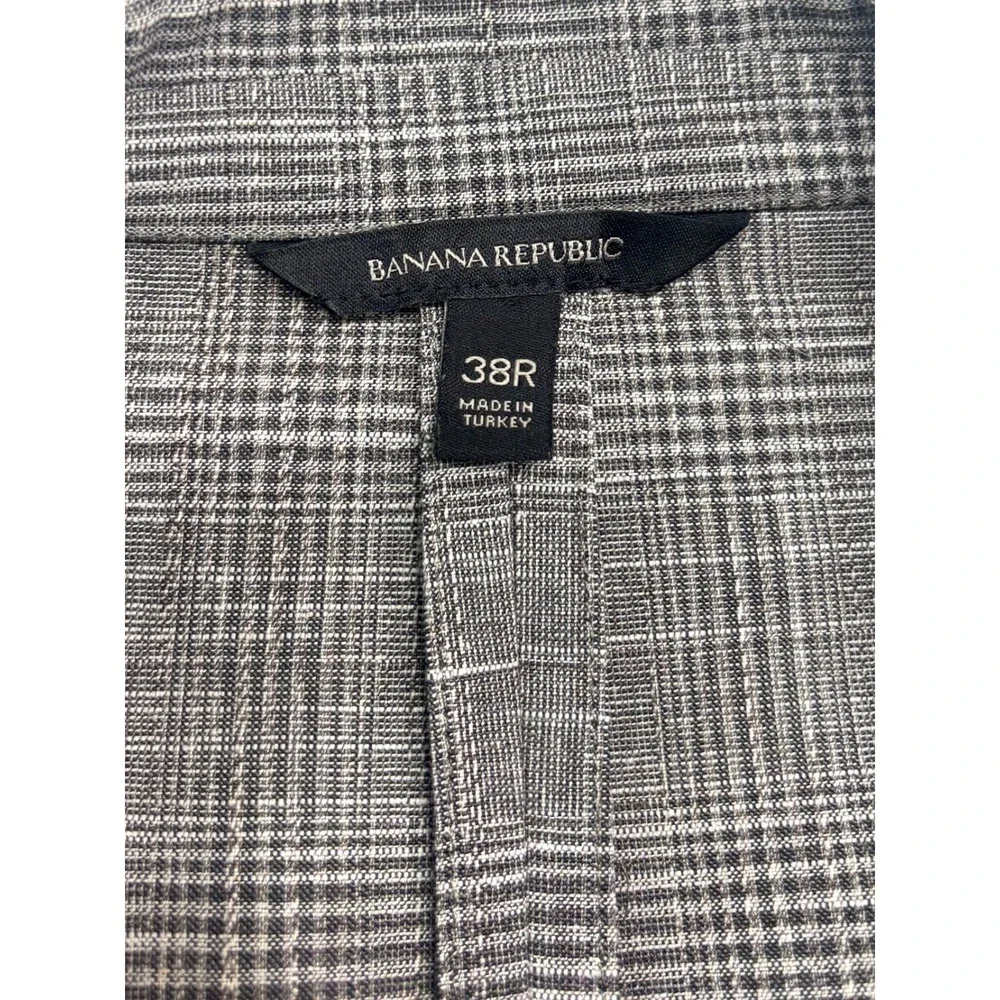 Banana Republic 38R Taupe Plaid Linen Cotton Wool Blazer Jacket Sport Coat Light